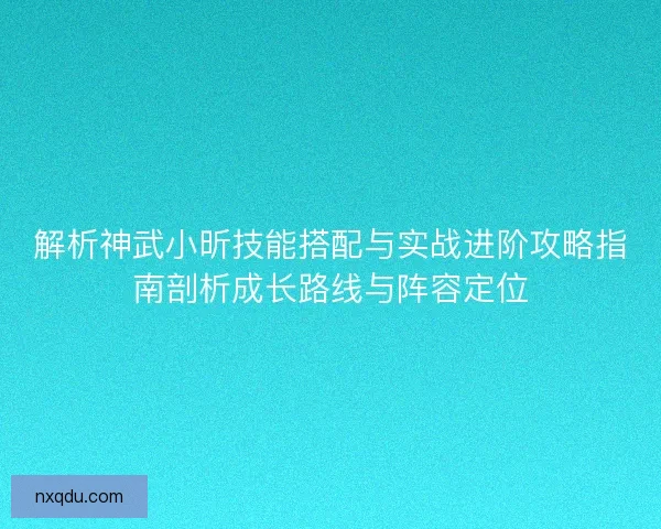 解析神武小昕技能搭配与实战进阶攻略指南剖析成长路线与阵容定位